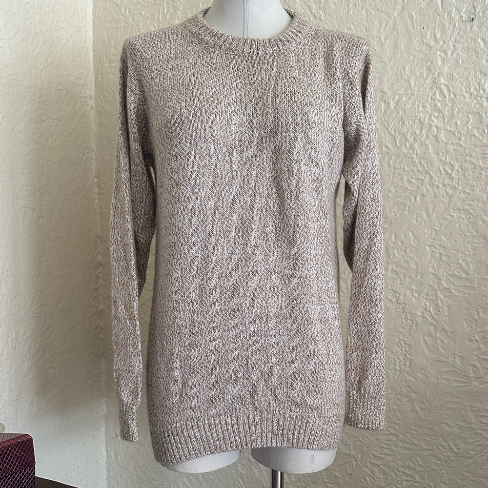 Tejidos Parillo Fine Alpaca Crew Neck Sweater Tan White Knit